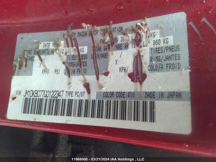 2016 Mazda Cx-3 VIN: JM1DKBC77G0122347 Lot: 11968000