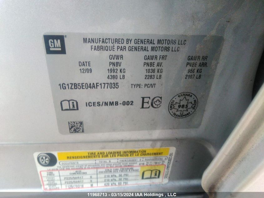 2010 Chevrolet Malibu VIN: 1G1ZB5E04AF177035 Lot: 11968713