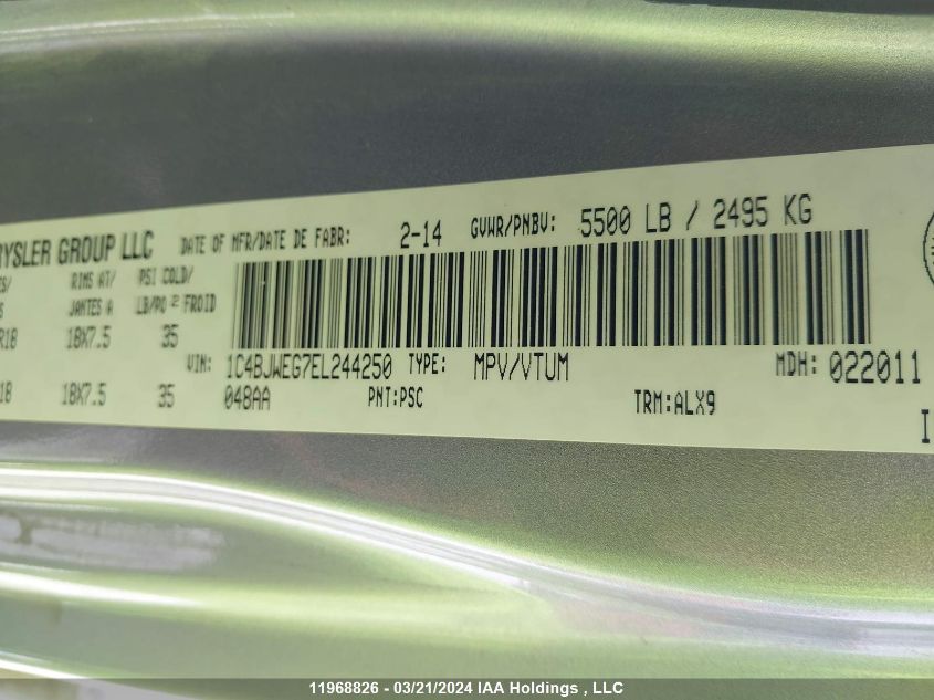 2014 Jeep Wrangler Unlimited Sahara VIN: 1C4BJWEG7EL244250 Lot: 11968826