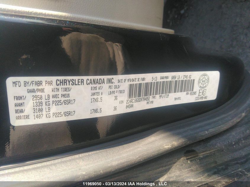 2013 Chrysler Town & Country Touring VIN: 2C4RC1BG9DR784852 Lot: 11969050