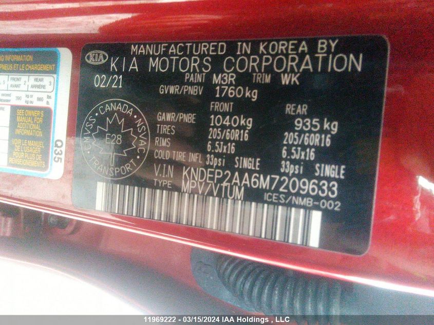 2021 Kia Seltos VIN: KNDEP2AA6M7209633 Lot: 11969222