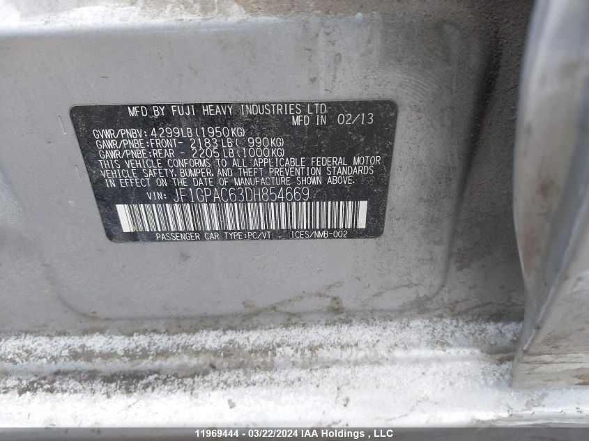 2013 Subaru Impreza Premium VIN: JF1GPAC63DH854669 Lot: 11969444