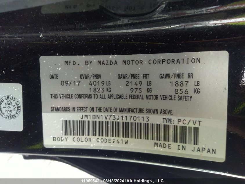 2018 Mazda Mazda3 VIN: JM1BN1V73J1170113 Lot: 11969642