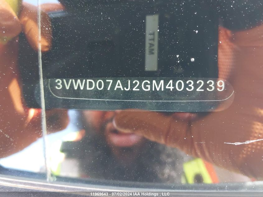 2016 Volkswagen Jetta Comfortline VIN: 3VWD07AJ2GM403239 Lot: 11969643