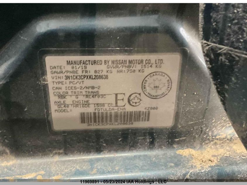 2019 Nissan Micra VIN: 3N1CK3CPXKL208638 Lot: 11969891