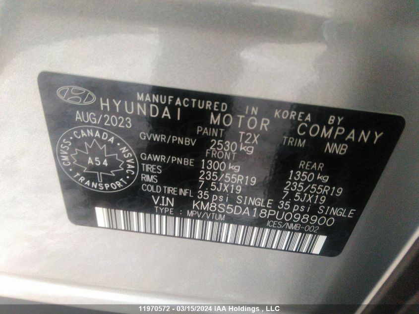 2023 Hyundai Santa Fe Limited VIN: KM8S5DA18PU098900 Lot: 71880273