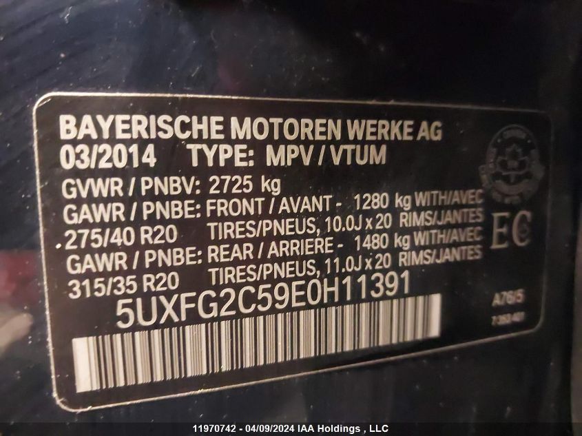 2014 BMW X6 xDrive35I VIN: 5UXFG2C59E0H11391 Lot: 11970742