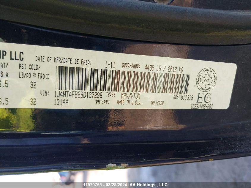 2011 Jeep Compass VIN: 1J4NT4FB8BD137299 Lot: 11970755