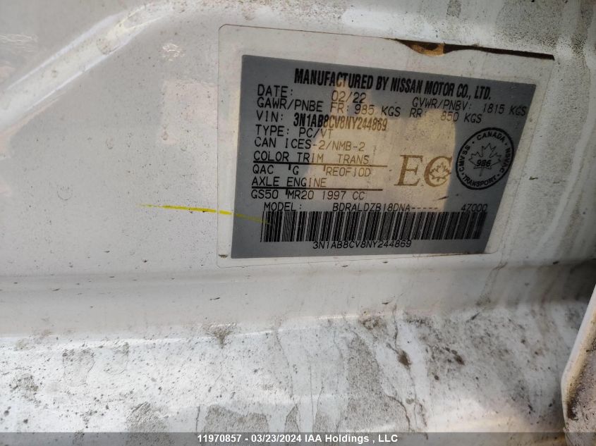 2022 Nissan Sentra VIN: 3N1AB8CV8NY244869 Lot: 11970857