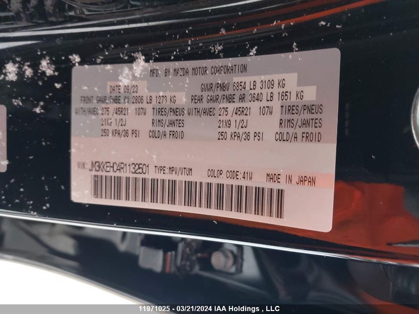 2024 Mazda Cx90 Mhev VIN: JM3KKEHC4R1132501 Lot: 11971025