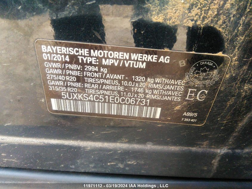 2014 BMW X5 VIN: 5UXKS4C51E0C06731 Lot: 11971112