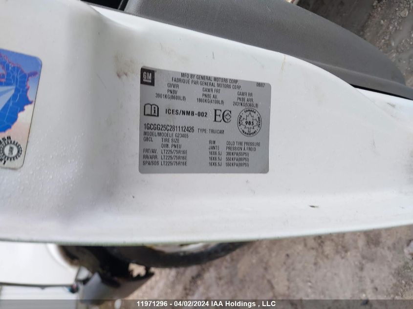 2008 Chevrolet Express Cargo VIN: 1GCGG25C281112426 Lot: 11971296