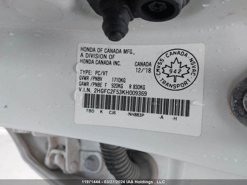 2019 Honda Civic Sedan VIN: 2HGFC2F53KH009369 Lot: 11971444