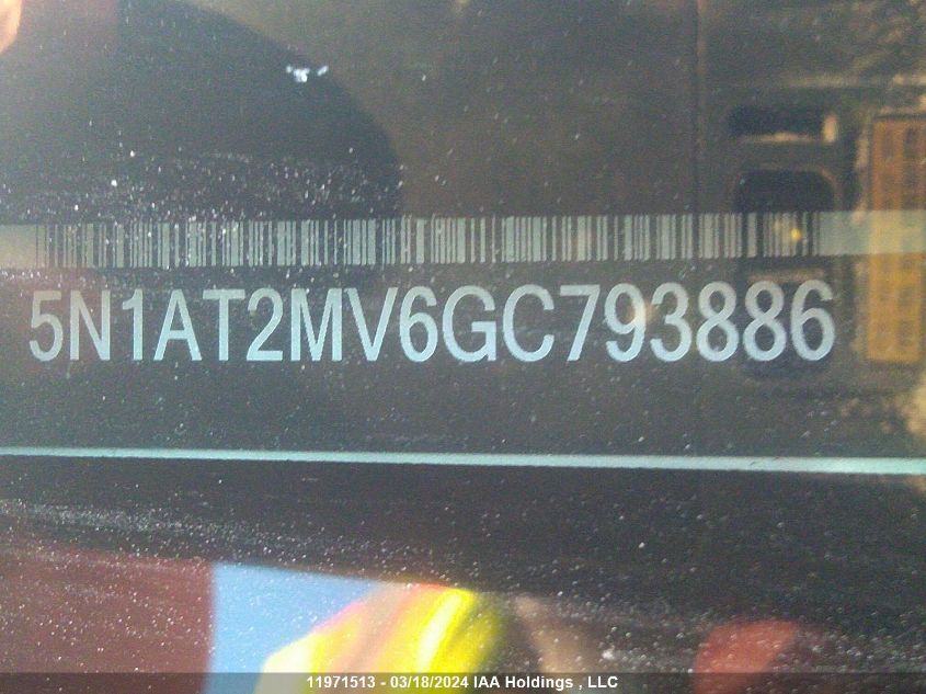 2016 Nissan Rogue VIN: 5N1AT2MV6GC793886 Lot: 11971513