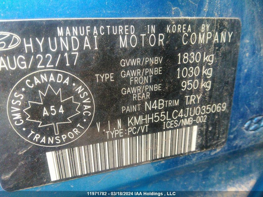 2018 Hyundai Elantra VIN: KMHH55LC4JU035069 Lot: 11971782