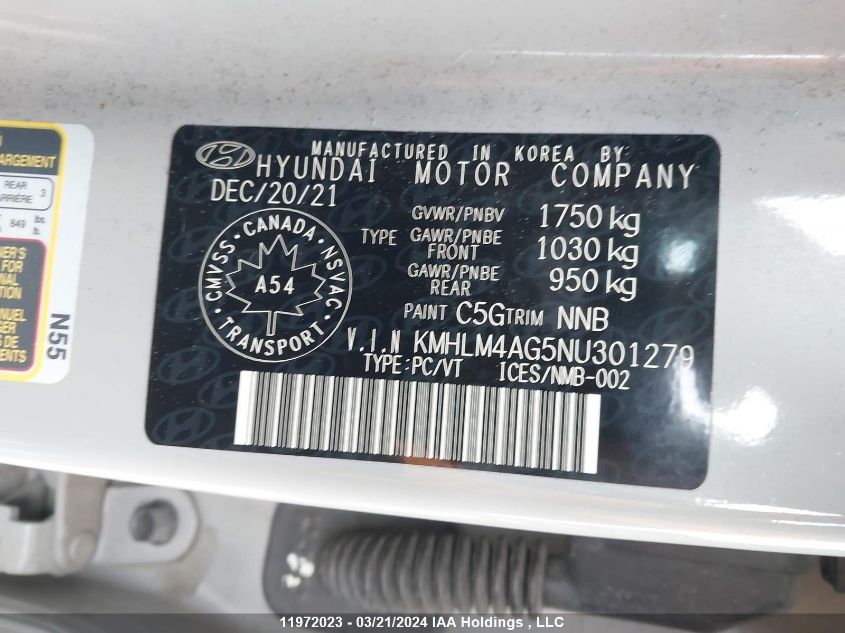 2022 Hyundai Elantra Essential Ivt With Hyundai Smartsense Package VIN: KMHLM4AG5NU301279 Lot: 39240345