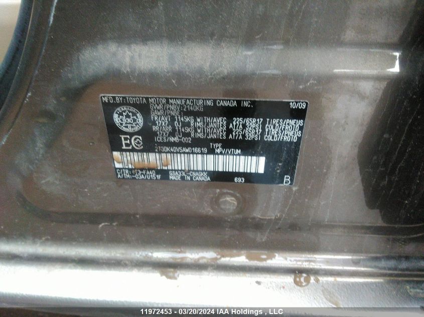 2010 Toyota Rav4 Limited VIN: 2T3DK4DV5AW016619 Lot: 11972453