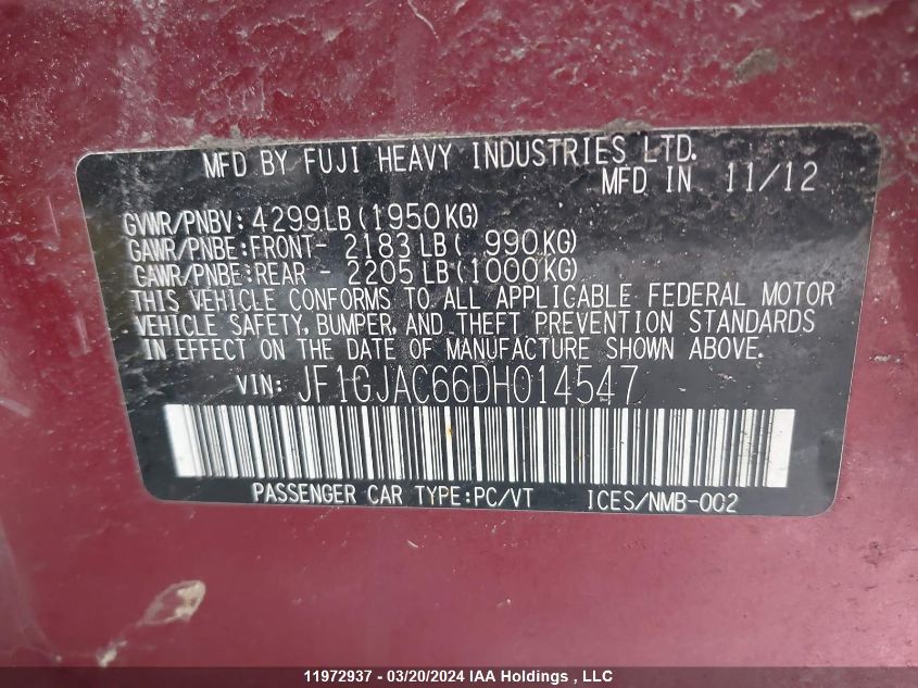 2013 Subaru Impreza VIN: JF1GJAC66DH014547 Lot: 11972937