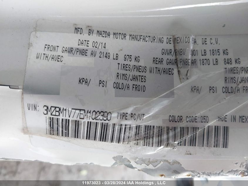 2014 Mazda 3 Touring VIN: 3MZBM1V77EM102390 Lot: 11973023