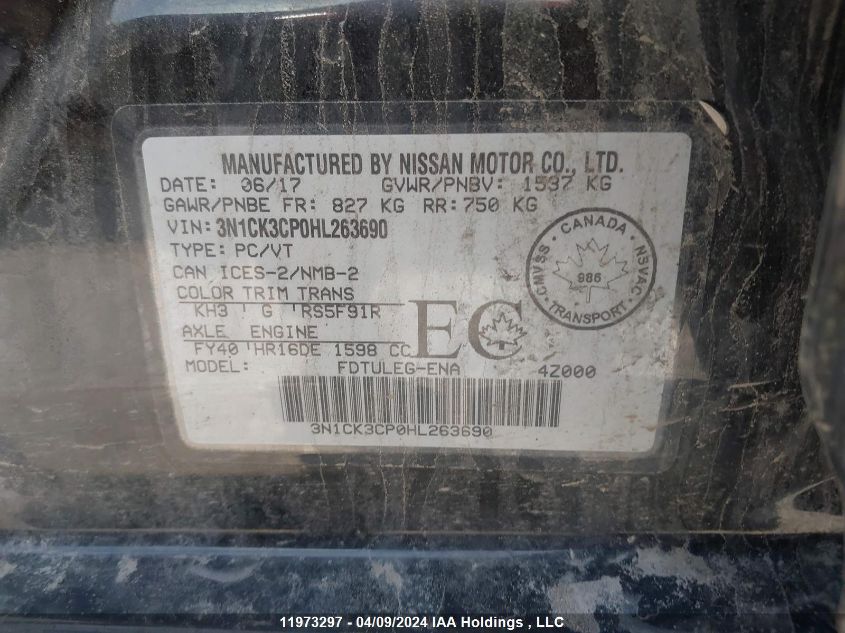 2017 Nissan Micra VIN: 3N1CK3CP0HL263690 Lot: 11973297