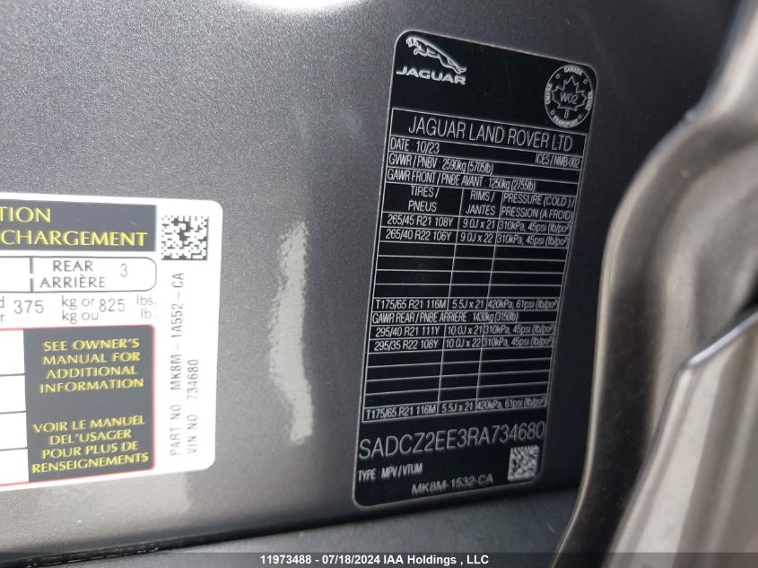 2024 Jaguar F-Pace VIN: SADCZ2EE3RA734680 Lot: 11973488