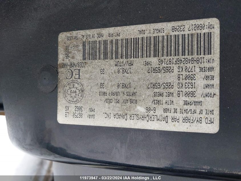 2006 Dodge Durango Slt VIN: 1D8HB48246F187146 Lot: 11973947