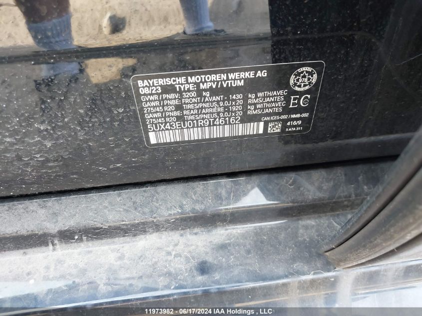 2024 BMW X5 VIN: 5UX43EU01R9T46162 Lot: 11973982