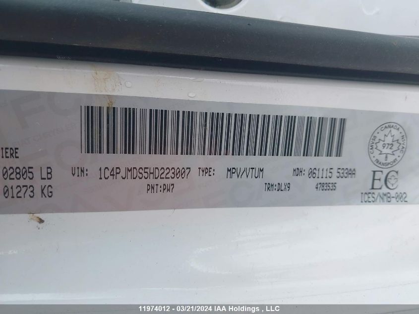 2017 Jeep Cherokee Limited VIN: 1C4PJMDS5HD223007 Lot: 11974012