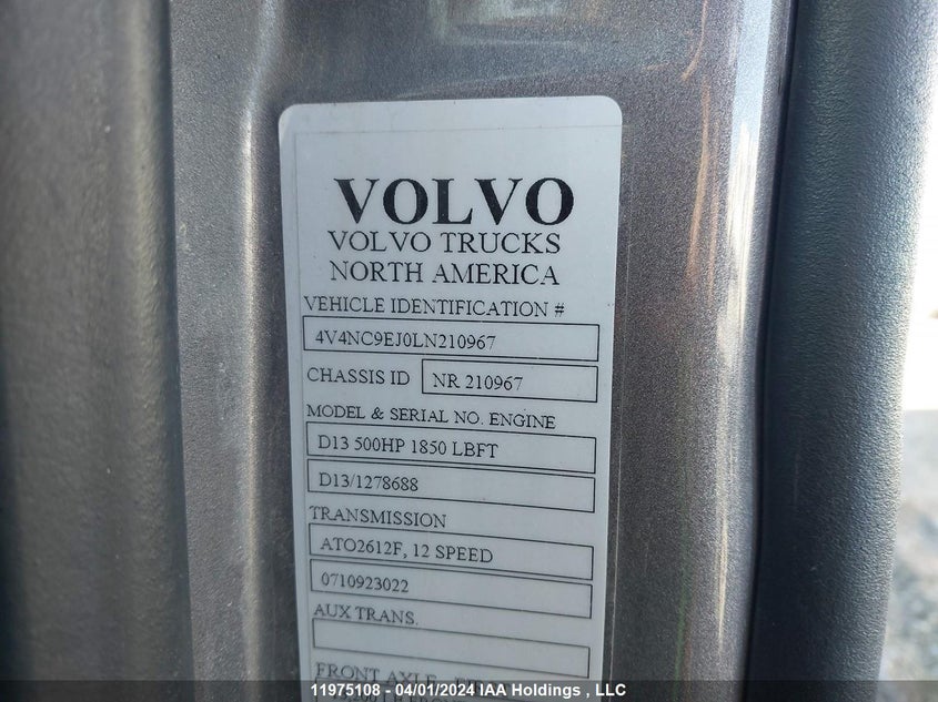 2020 Volvo Vnl VIN: 4V4NC9EJ0LN210967 Lot: 11975108