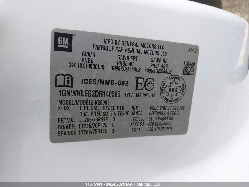 2013 Chevrolet Suburban VIN: 1GNWKLEG2DR140586 Lot: 11975141