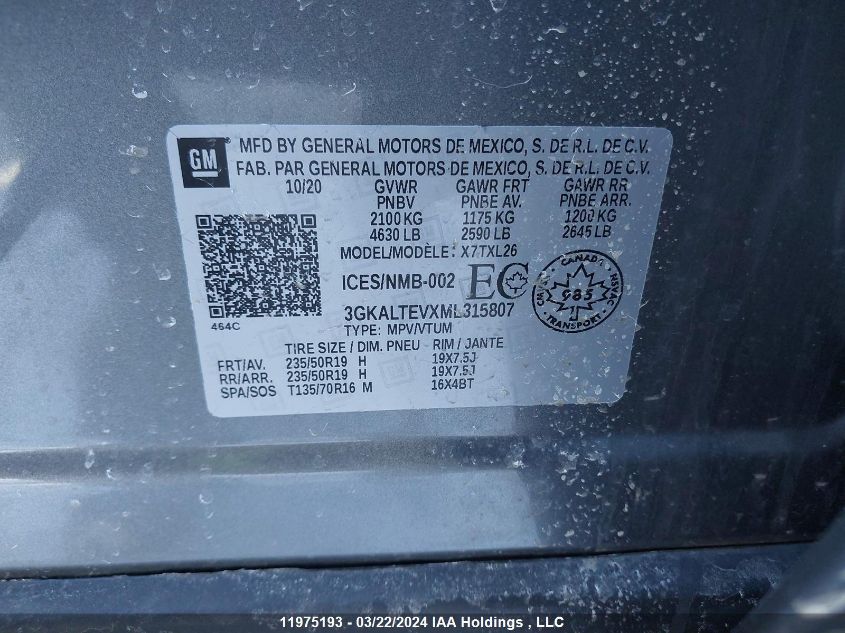 2021 GMC Terrain VIN: 3GKALTEVXML315807 Lot: 11975193