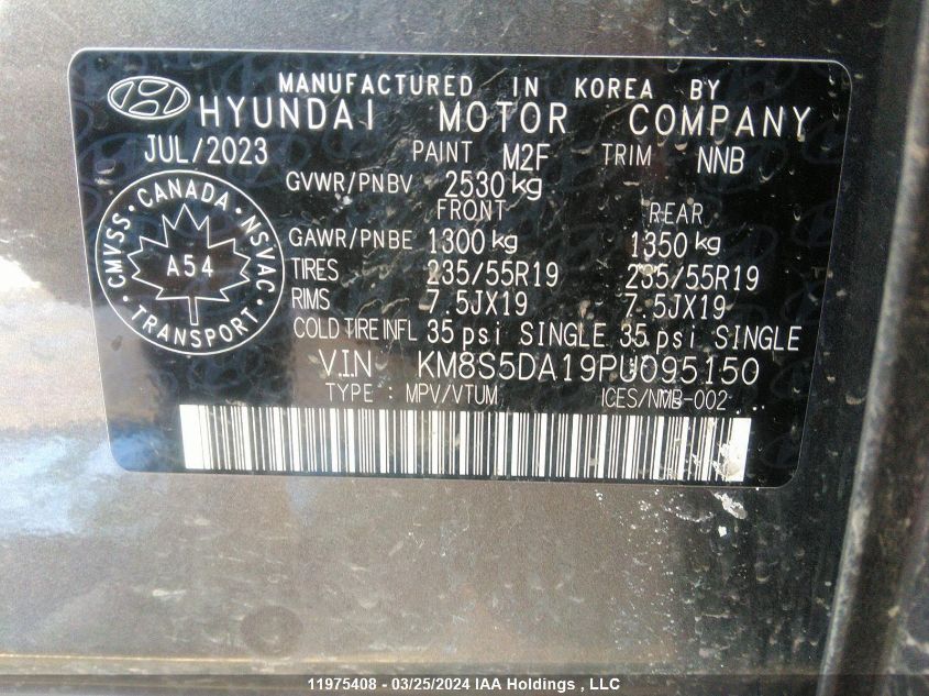 2023 Hyundai Santa Fe Limited VIN: KM8S5DA19PU095150 Lot: 39240694