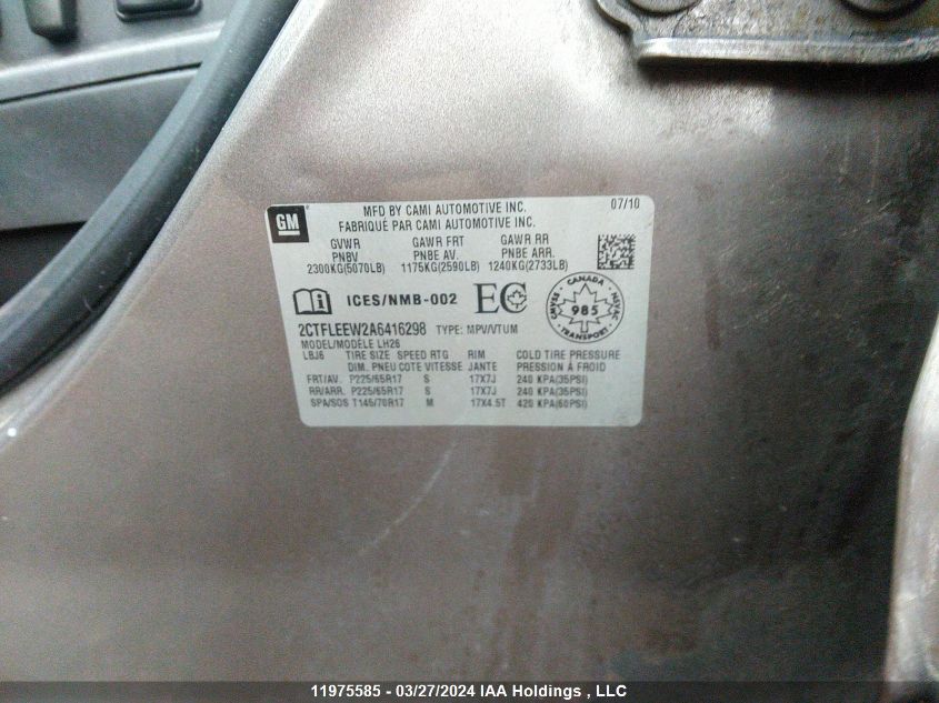 2010 GMC Terrain VIN: 2CTFLEEW2A6416298 Lot: 11975585