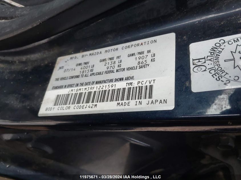 2015 Mazda Mazda3 VIN: JM1BM1M39F1221591 Lot: 11975671