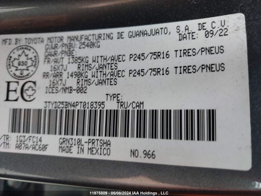 2023 Toyota Tacoma Double Cab/Sr5/Trd Sport/Trd Off Road VIN: 3TYDZ5BN4PT018395 Lot: 11975809