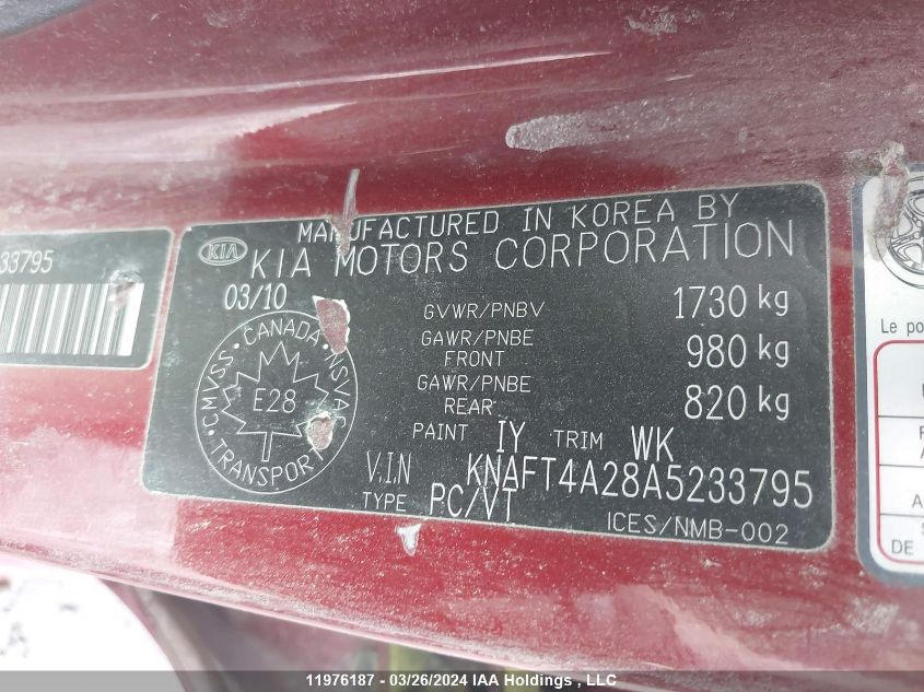 2010 Kia Forte VIN: KNAFT4A28A5233795 Lot: 11976187