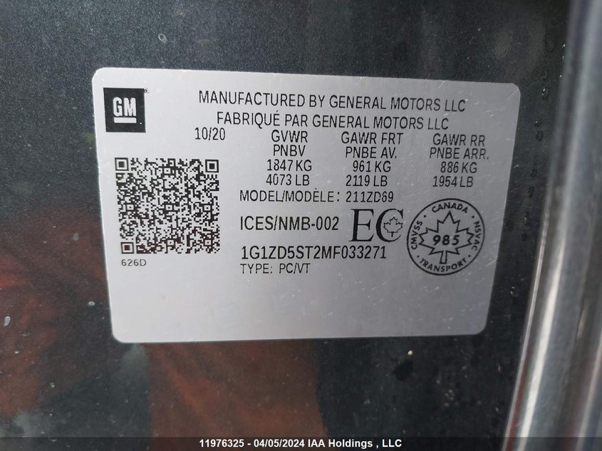 2021 Chevrolet Malibu VIN: 1G1ZD5ST2MF033271 Lot: 11976325