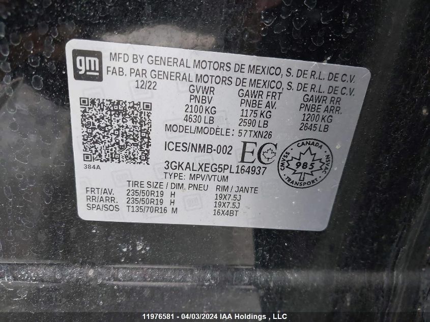 2023 GMC Terrain VIN: 3GKALXEG5PL164937 Lot: 11976581