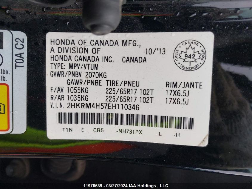 2HKRM4H57EH110346 2014 Honda Cr-V Ex