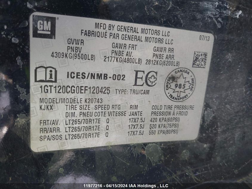 2014 GMC Sierra 2500Hd VIN: 1GT120CG0EF120425 Lot: 11977216