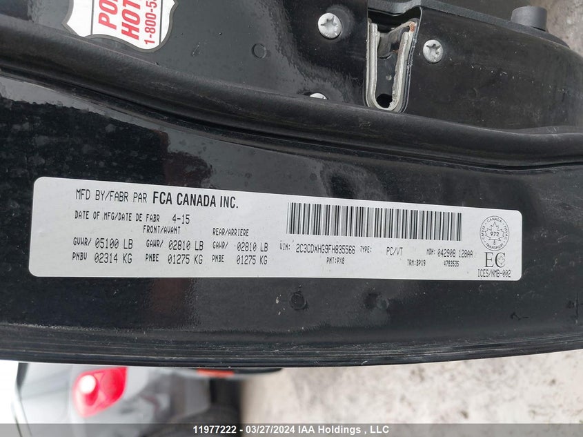 2015 Dodge Charger Sxt VIN: 2C3CDXHG9FH835566 Lot: 11977222