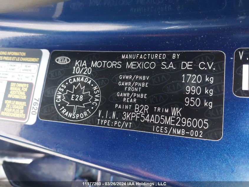 2021 Kia Forte VIN: 3KPF54AD5ME296005 Lot: 11977260