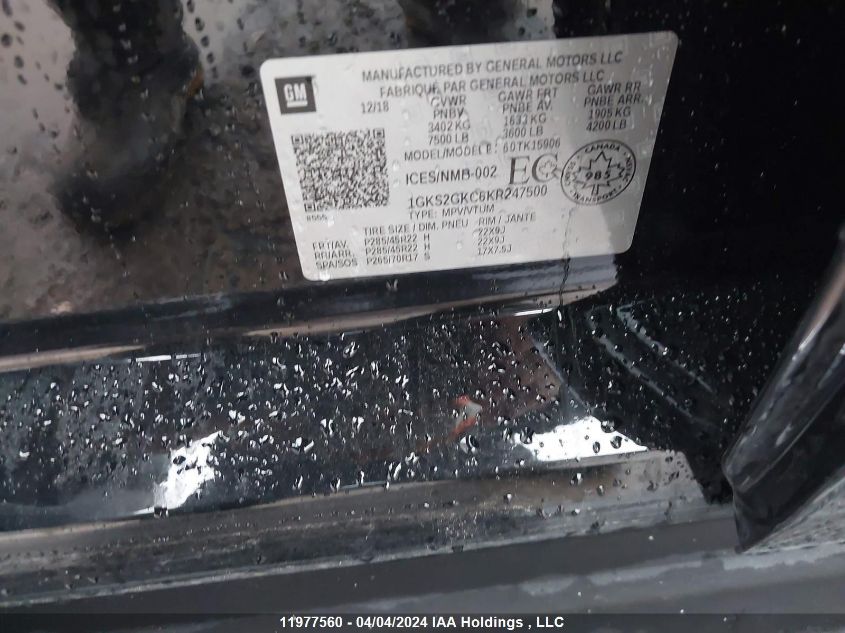 2019 GMC Yukon Xl VIN: 1GKS2GKC6KR247500 Lot: 11977560