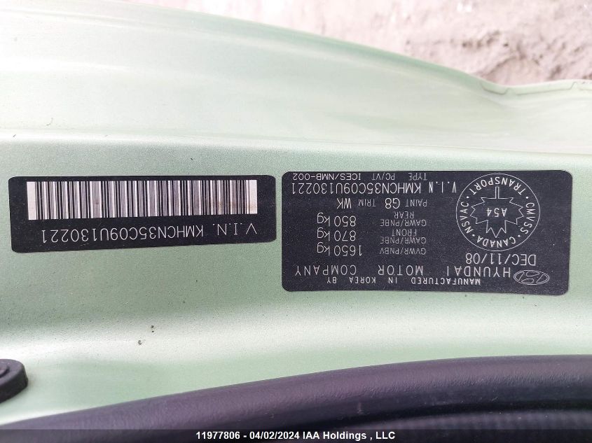 2009 Hyundai Accent VIN: KMHCN35C09U130221 Lot: 11977806