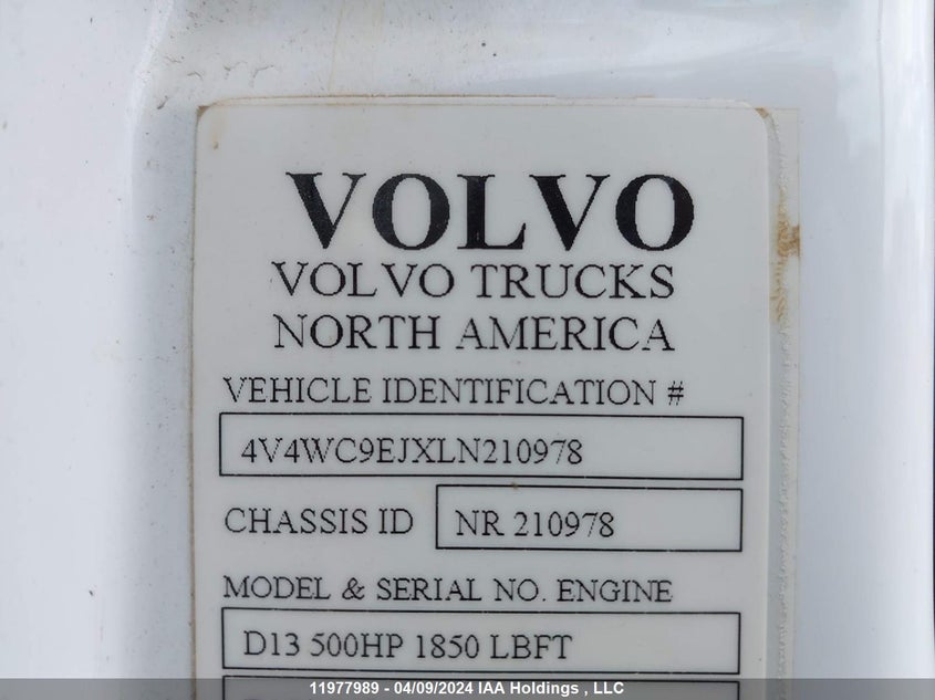 2020 Volvo Vnr VIN: 4V4WC9EJXLN210978 Lot: 11977989