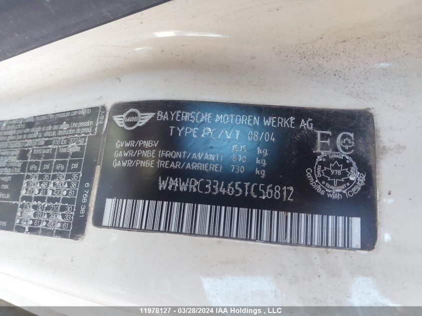 2005 Mini Cooper VIN: WMWRC33465TC56812 Lot: 11978127