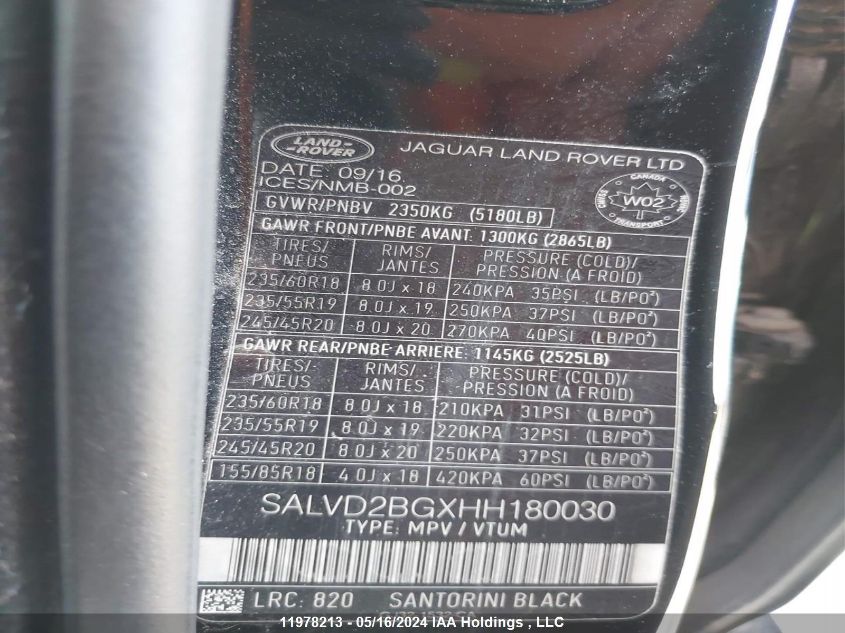 2017 Land Rover Range Rover Evoque Hse Dynamic VIN: SALVD2BGXHH180030 Lot: 11978213