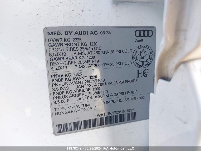 2023 Audi Q3 VIN: WA1EECF32P1107592 Lot: 11978249