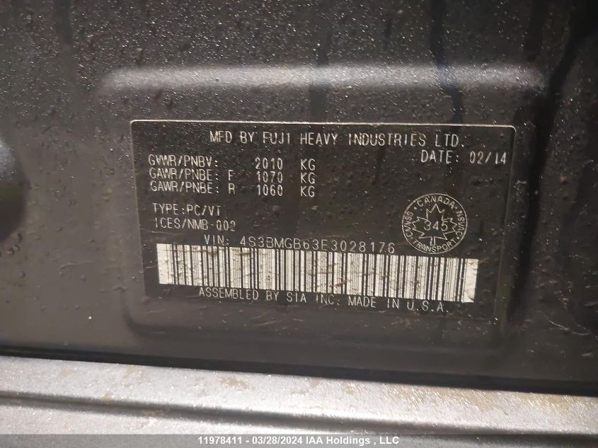 2014 Subaru Legacy 2.5I Premium VIN: 4S3BMGB63E3028176 Lot: 11978411