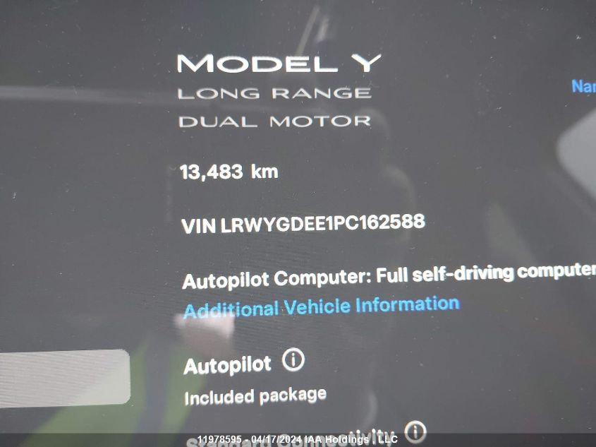 2023 Tesla Model Y VIN: LRWYGDEE1PC162588 Lot: 11978595